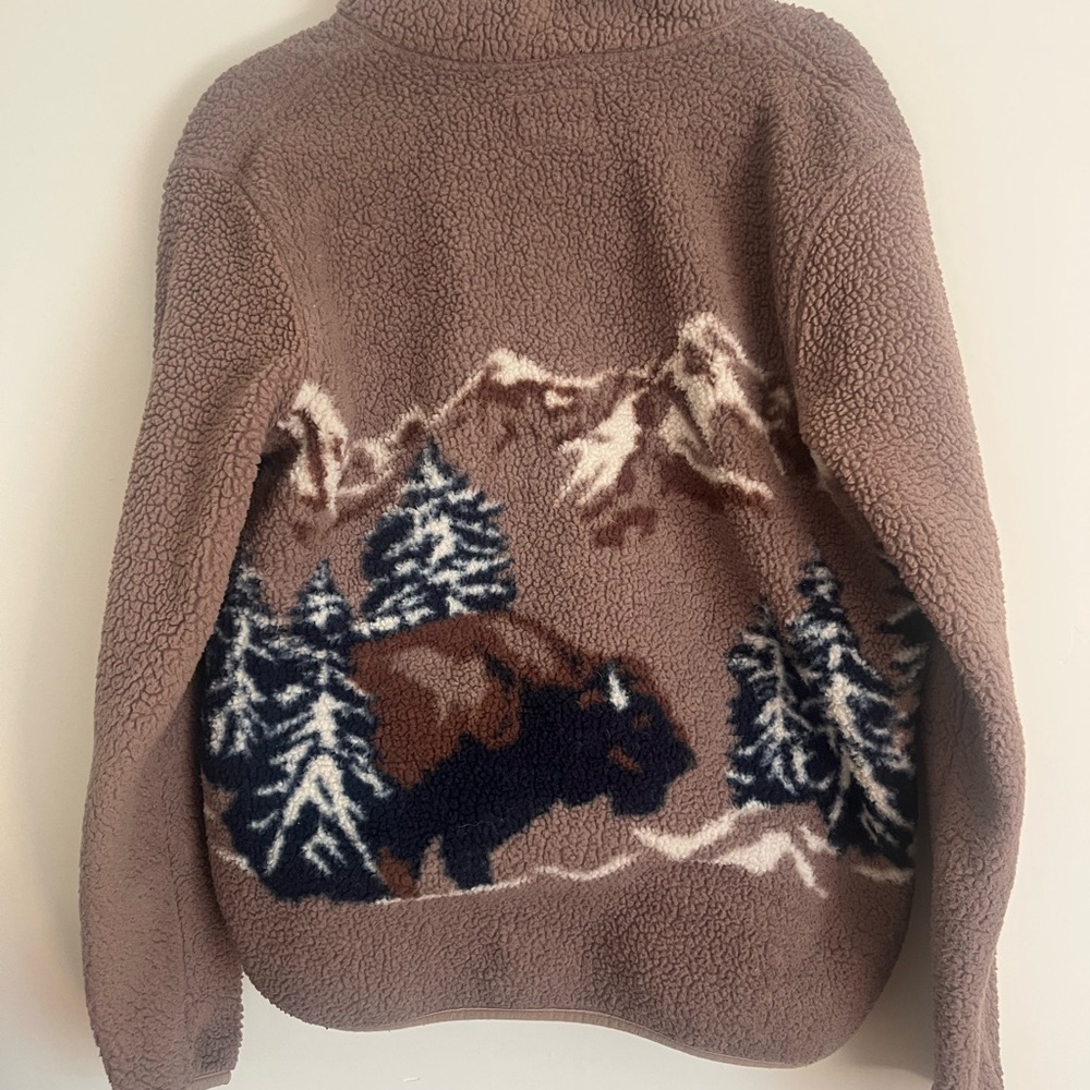 Old Navy Brown Sherpa Pullover with Pink Trim - Picture 2 of 3